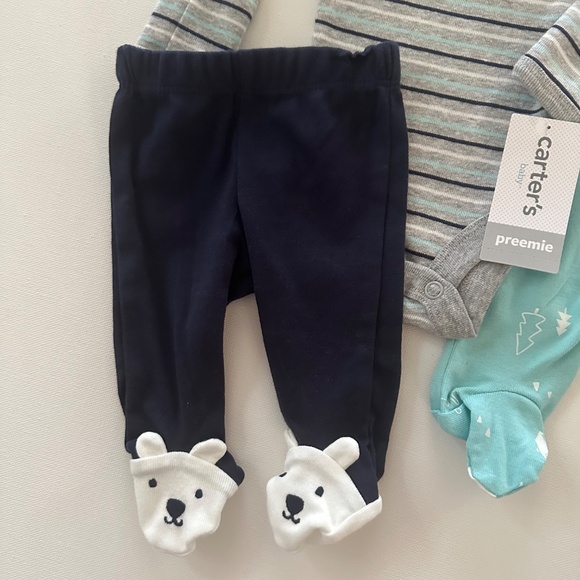 Carter’s Preemie Baby Boy Polar Bear Footie Bodysuit Pants Set Outfit NWT - Picture 4 of 5